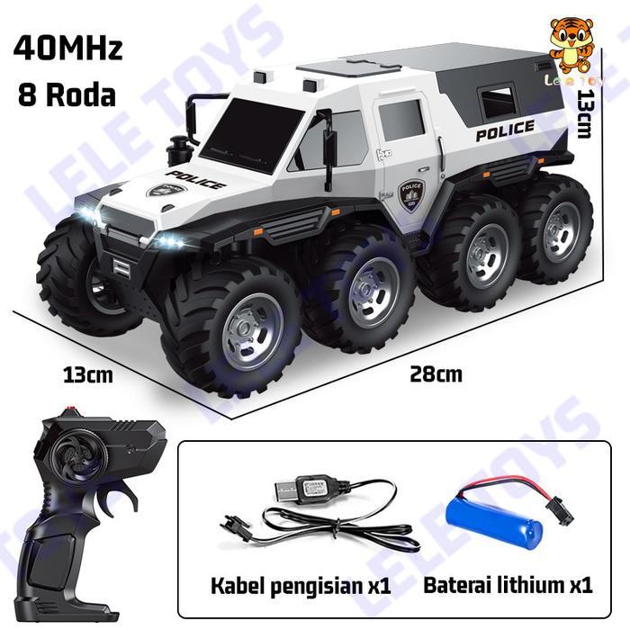 LeLe Toy 40MHz Mocha Off-road Mobil Polisi 8 Roda Remote Control Kendaraan Lapis Baja Dengan Lampu B
