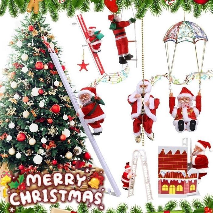 READY Christmas Electric Santa Claus Climbing Ladder Plush Doll Santa Claus Electric Climbing Rope