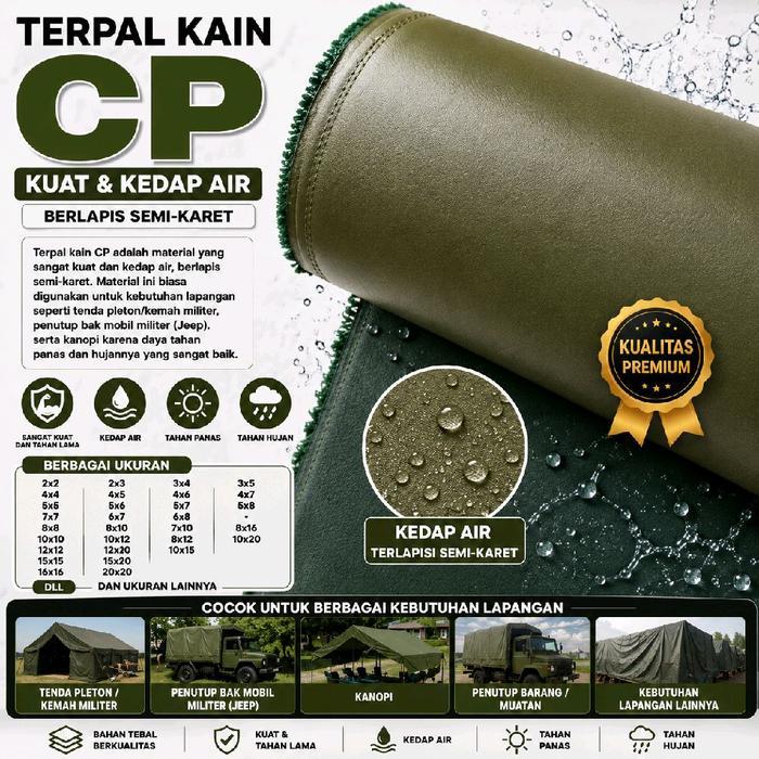 new Terpal Kain CP Canvas Polyester Heavy Duty Terpal Kain Tentara Jeep [Custom]