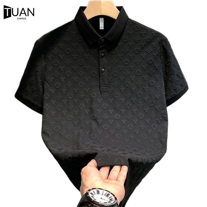 Tuan Charlie Polo Shirt Pria kaos polos kaos berkerah pria premium Kemeja Hitam dan putih polo