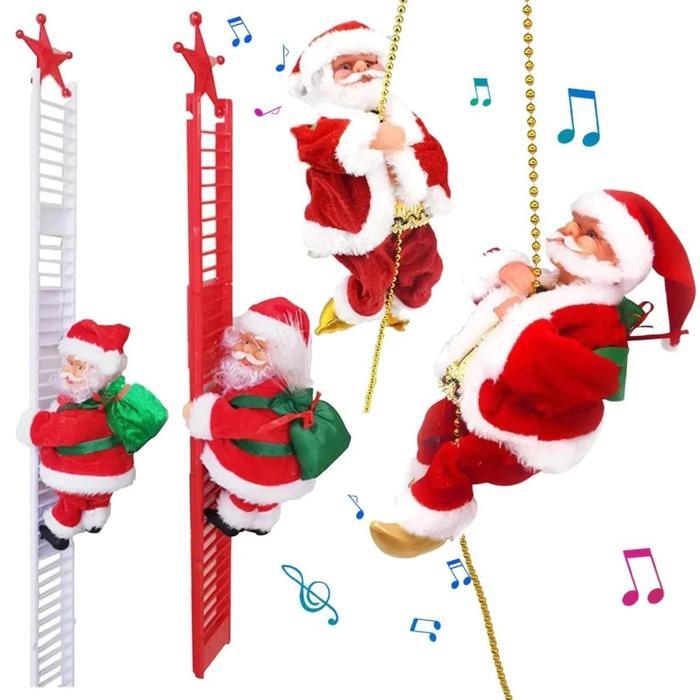 Terlaris Christmas Electric Santa Claus Climbing Ladder Plush Doll Santa Claus Electric Climbing