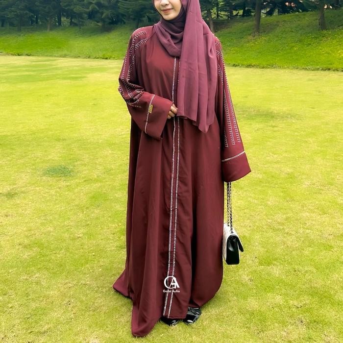 k468 Abaya Matsura Jetblack By Gerai Aulia Gamis Arab Saudi Kombinasi Payet Hitam Pekat