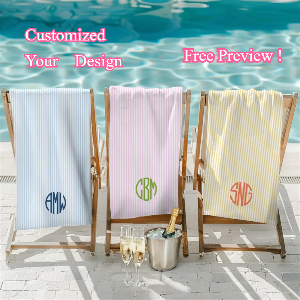 Personalized Towel Monogram Beach Towel Girls Trip Custom Beach Towel Striped Towel With Name Custom