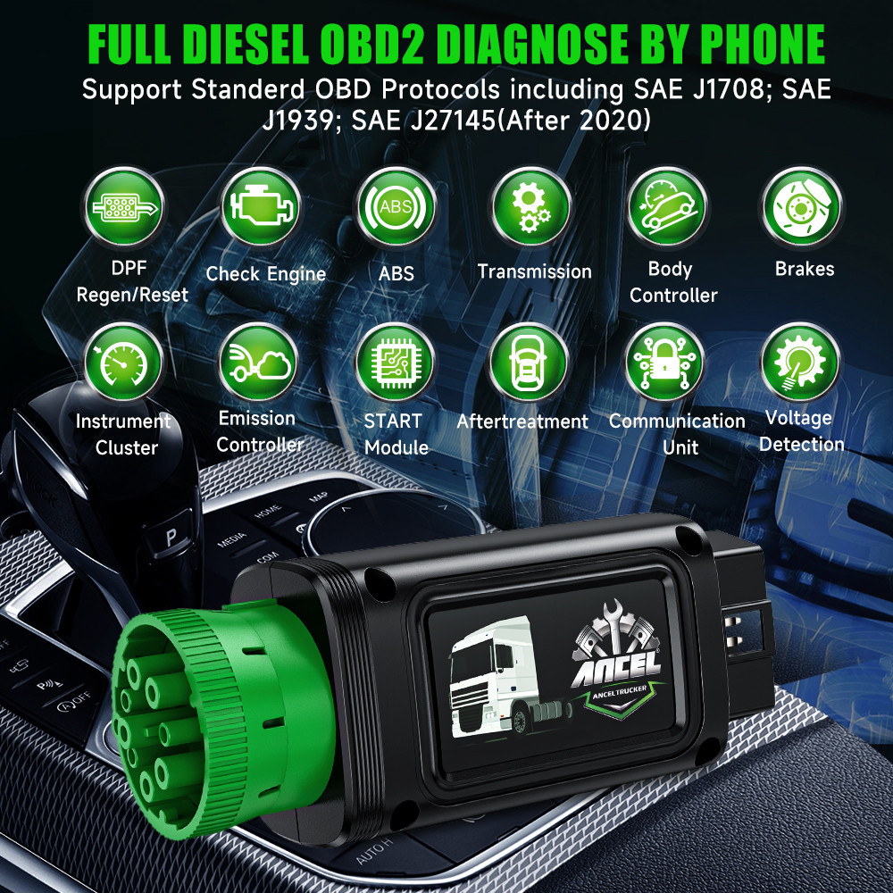 Ancel HD110 Diesel HD OBD Truck Scanner OBD2 DPF Regen for Detroit Paccar Engine