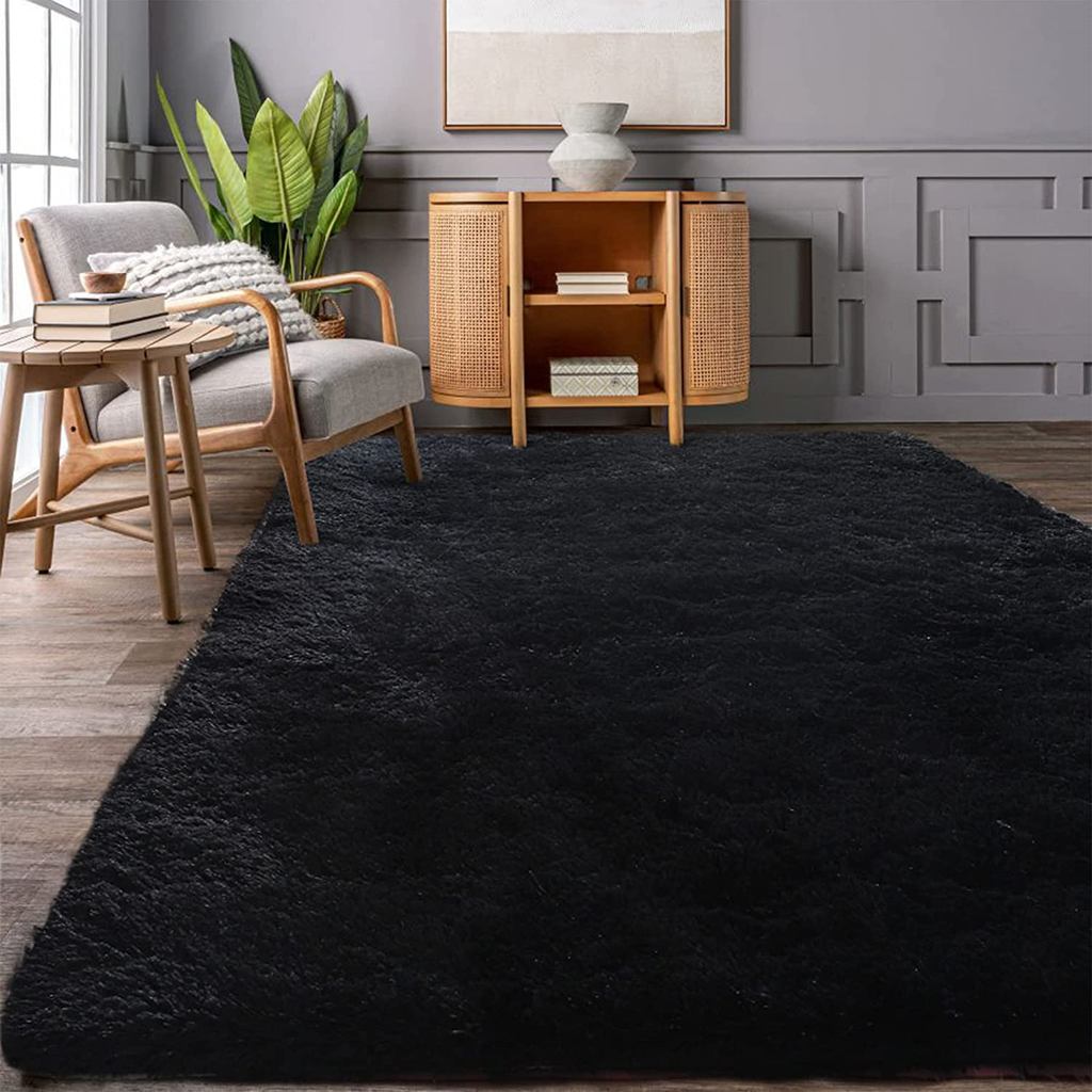 Black Area Rugs for Bedroom Plush Furry Shag Rug Indoor Modern Plush Area Rugs for Living Room Home 