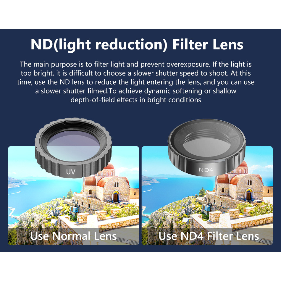 Interchangeable Filters 6 Lens Include /CPL(Polarizing)/Puple/Macro/ND4/ND8/ND16 Filter For Sports &