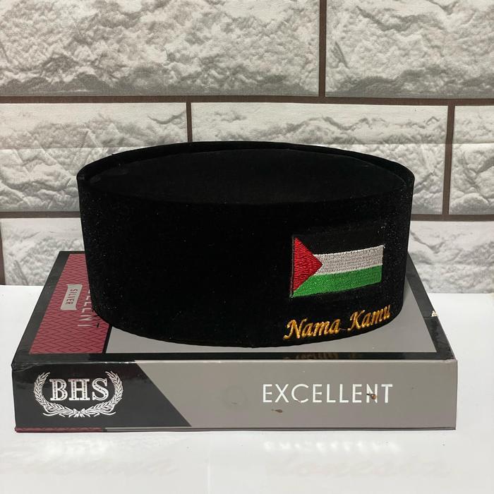 PECI + NAMA - PECI PALESTINE BISA PAKE NAMA - Peci Hitam Ukuran 1-10, Peci Kain Bludru, Songkok