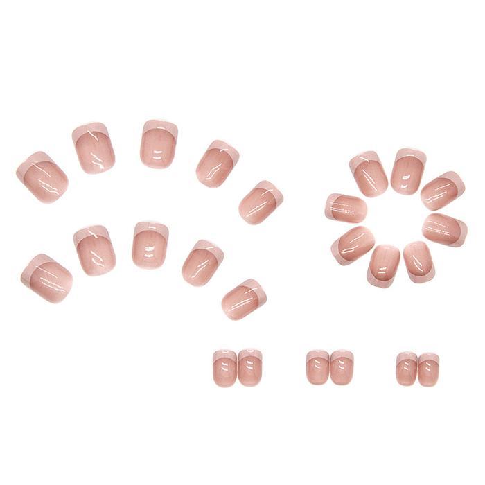 BestTrend- 24Pcs Set Kuku Palsu Tangan Dan Kaki Model French Manicure + Lem Tahan Air Fake Nails Art