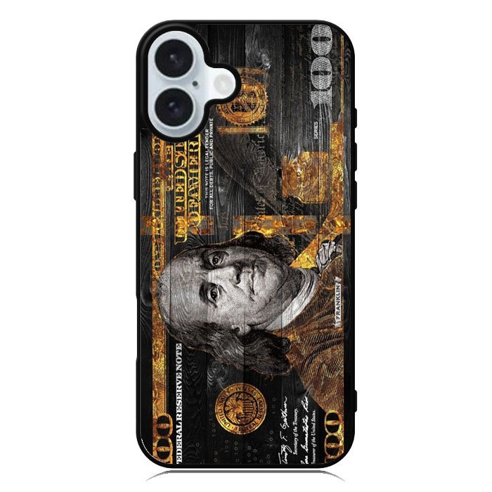 Gold Franklin Hundred Bill Art CN0009 Casing Custom iPhone 17 16 16e 15 14 13 12 11 Pro Max Plus Air