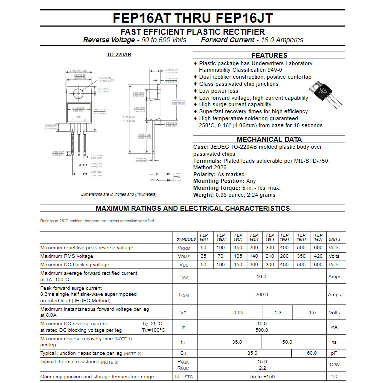 50PCS 100PCS FEP16DT FEP 16DT 100% new original