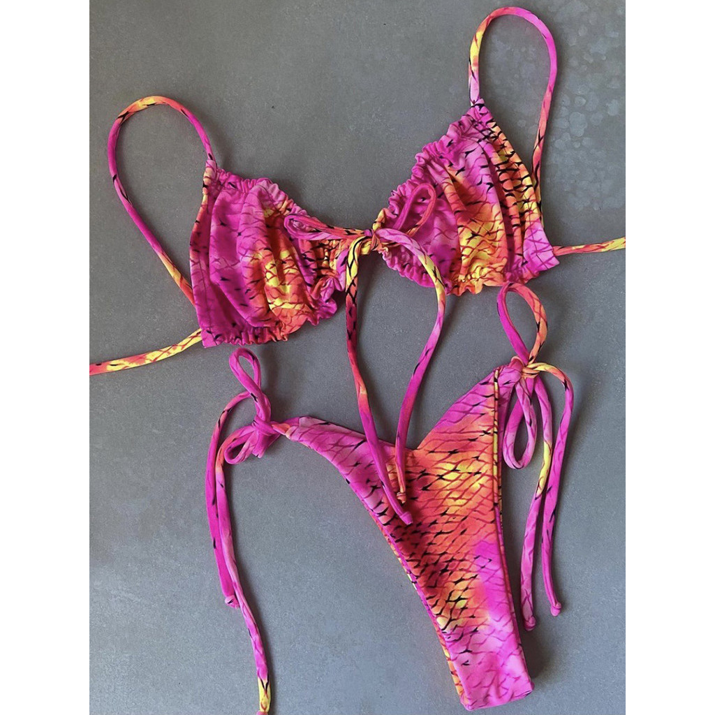 Sexy Printed Ruffled Frilled Thong Bikini Women Swimwear Female Swimsuit Two Pieces Bikini set Micro