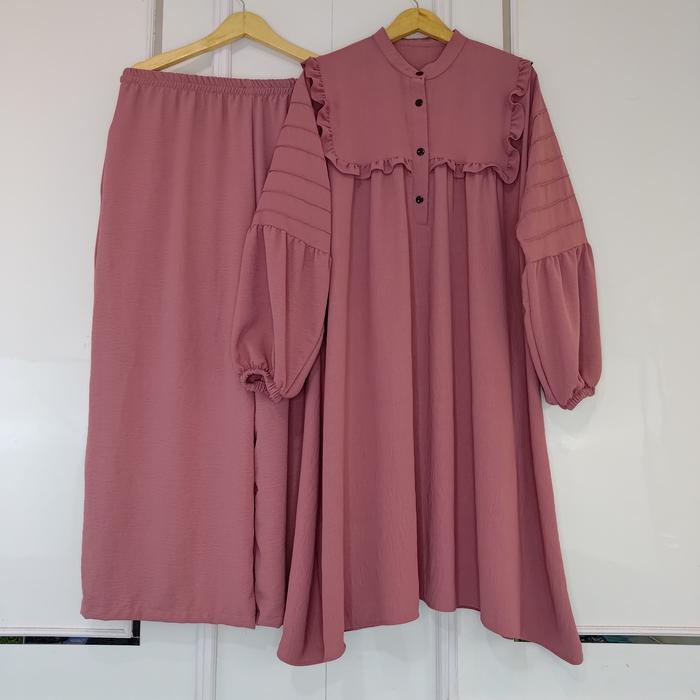 olfc- Odelia Tunik Setelan Celana Jumbo Ld 140Cm Crinkle Airflow Baju Atasan Panjang Dan