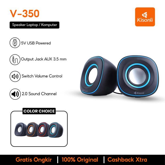 TERMURAH KISONLI - Speaker 2.0 Pc Laptop / Komputer V350 Biru Jam