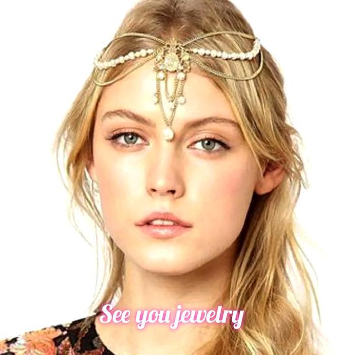 BERKUALITAS Headpiece Headchain Mahkota Ikat Kepala Bohemian India Belly Dance