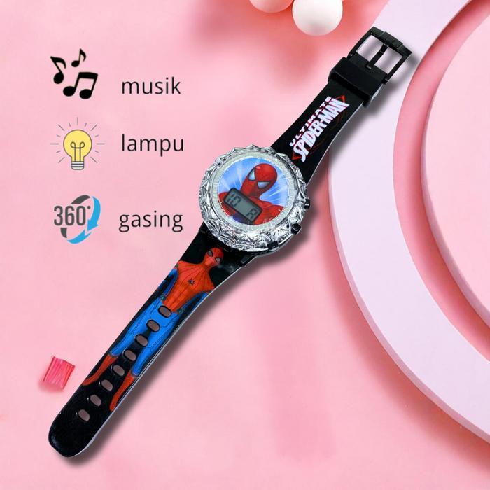 Trendy Jam Tangan Anak Display Digital Fitur Gasing Spiner, Musik & Lampu Karakter Superhero Terbaru