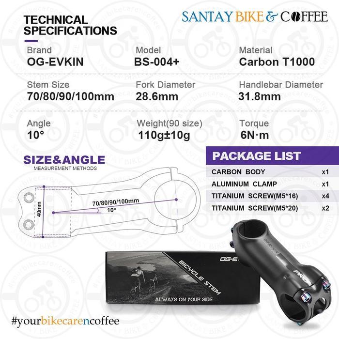 Termurah OG EVKIN BS004 Pro+ Stem Carbon T1000 10 Derajat Carbon Stem Road Bike Mtb