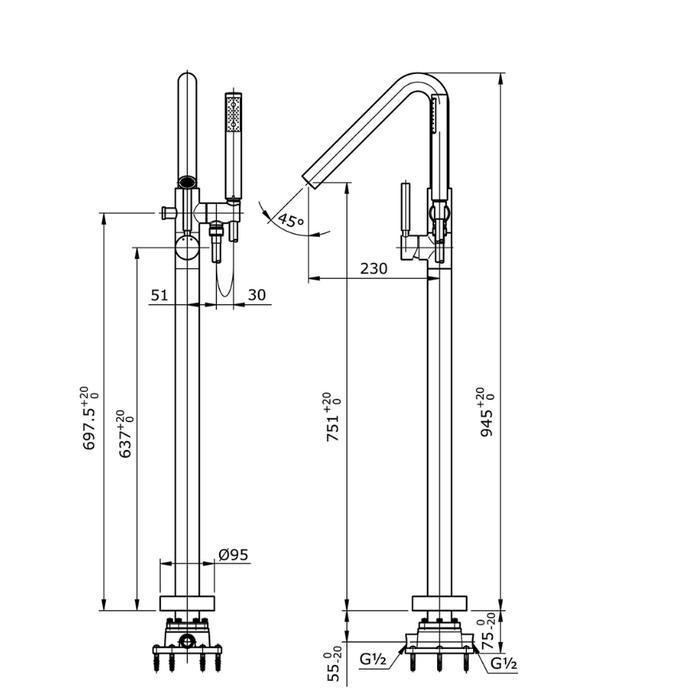 kran bathub standing TOTO TX494SEL/floor standing bath TOTO TX 494 SEL