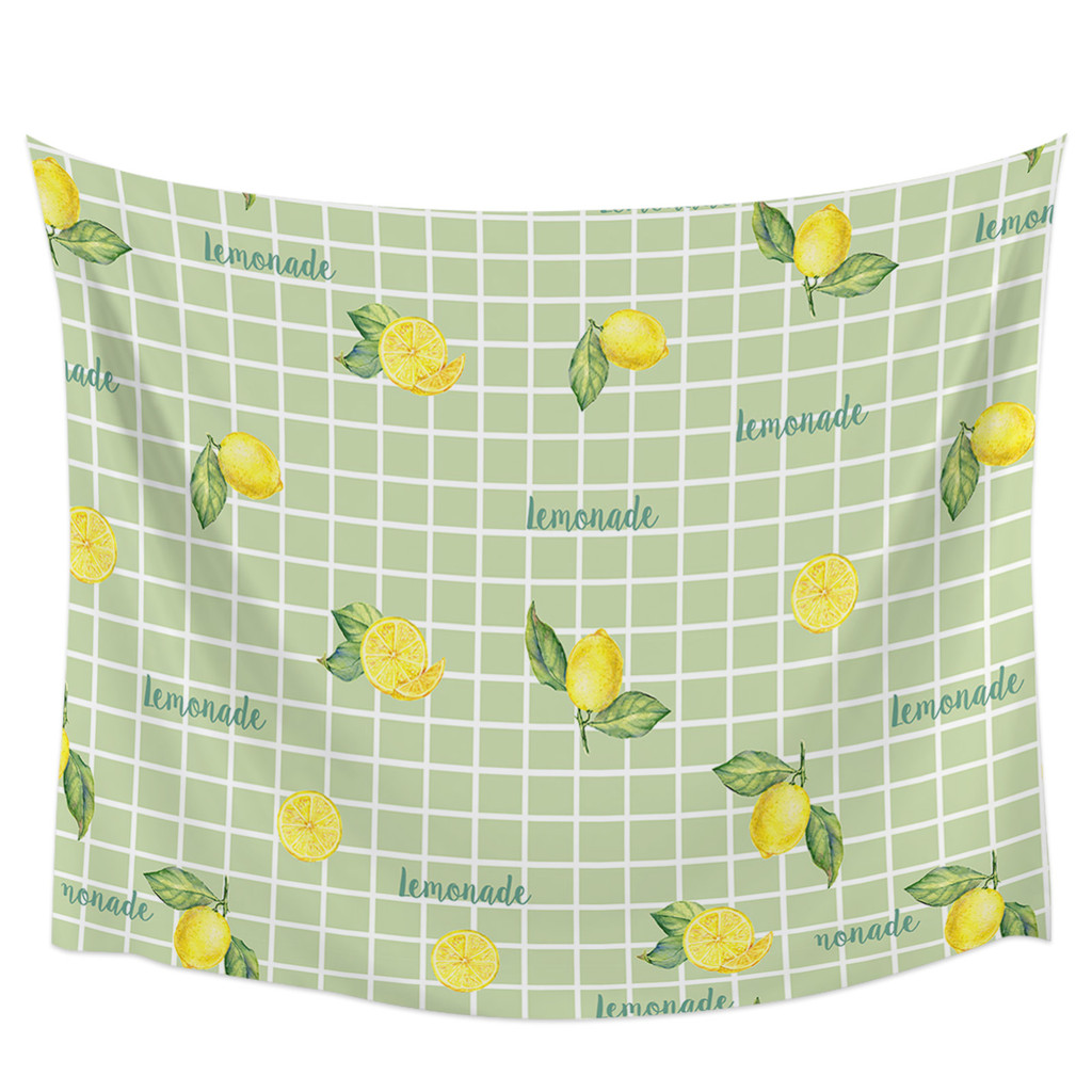 Checkered Letters Lemon Leaves Tapestry Wall Hanging Custom Boho Decoration Wall Tapestry Home Decor