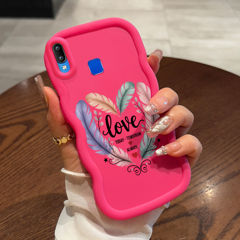 Casing HP Untuk VIVO Y91 Y91i Y93 Y95 Case Bulu berwarna Wavy Edge Macaron Cesing Silikon Softcase K