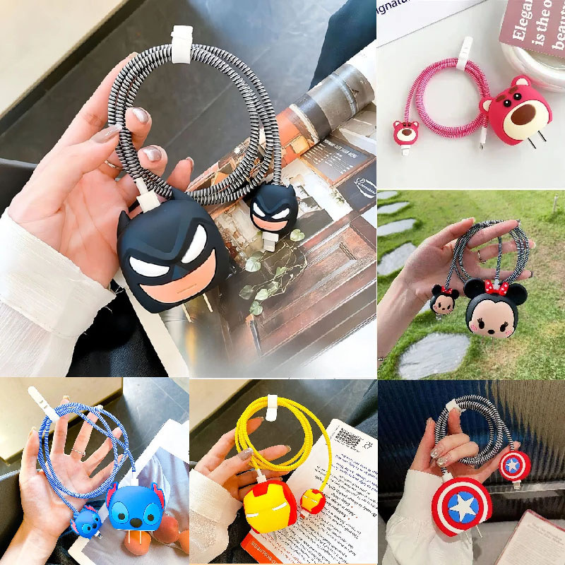 4Pcs/set Marvel Charger Smart Cover Cute Cartoon Charger Protection for Samsung 25W Data Cable