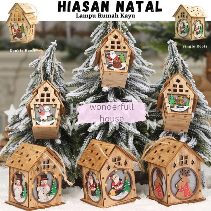 Lampu Natal Rumah Kayu Hiasan Lampu Pohon Natal Christmas Lamp LED
