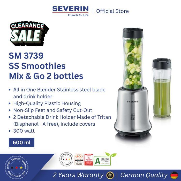 [Clearance Sale] Severin - Blender Portable One Smoothies Mix & Go Maker 600Ml 2 Bottles Bpa Free