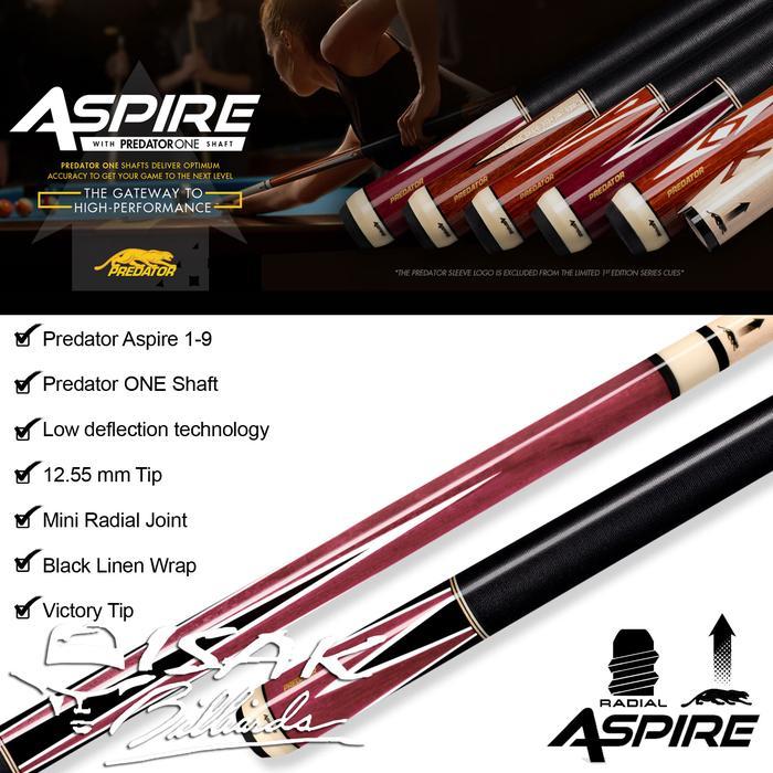 Predator Aspire 1-9 Pool Cue low Deflection Radial Stick Billiard Best Quality