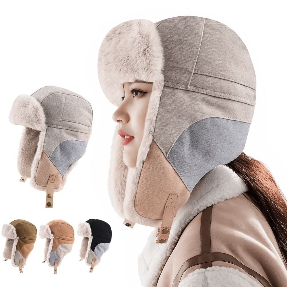 Vintage Waterproof Russian Bomber Cap Windproof Warm Ski Hat Russian Style Earflap Design Earflap