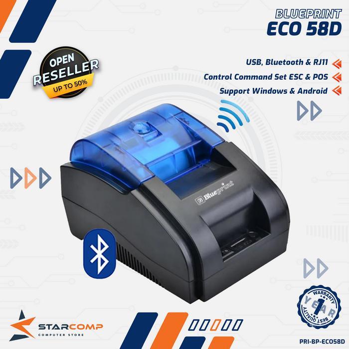 DISKON Blueprint Eco 58D Printer Bluetooth thermal kasir ECO 58D Blueprint ( USB + BT + RJ11 ) READY