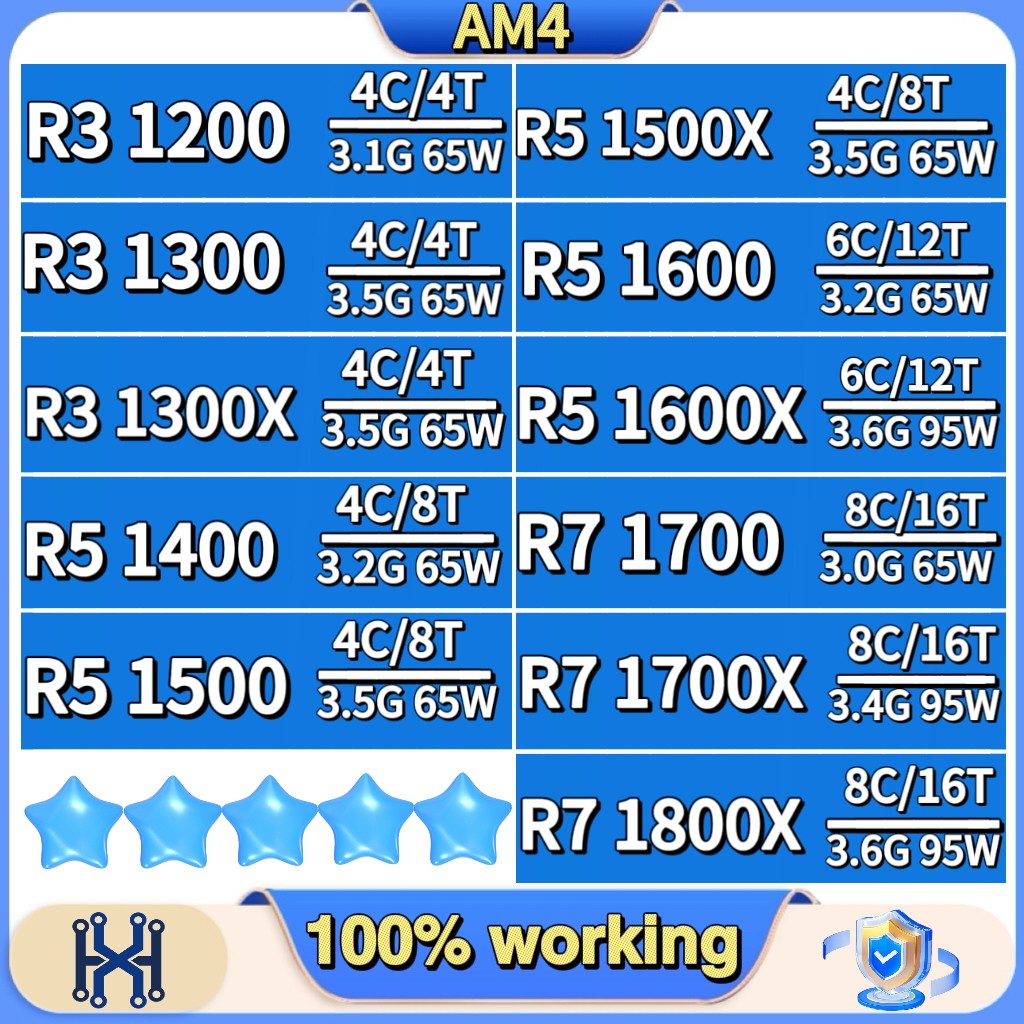 Ryzen 3 R3 1200 1300 1300X Ryzen 5 R5 1400 1500 1500X 1600 1600X Ryzen 7 R7 1700 1700X 1800X for AM4