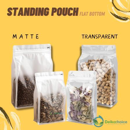 STANDING POUCH FLAT BOTTOM ZIPLOCK MATTE TRANSPARANT DELKOCHOICE