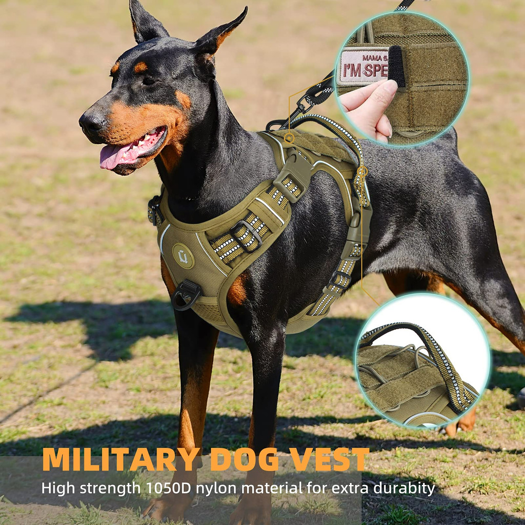 Tactical Dog Harness, No Pull Dog Harness, Adjustable Breathable MOLLE Dog Vest Harness for Medium