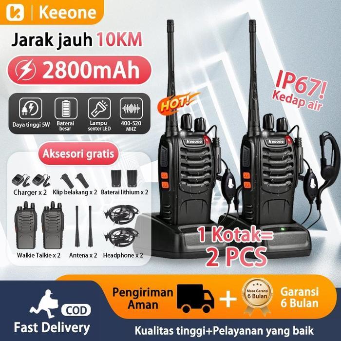 TERLARIS KEEONE HT MINI JARAK JAUH 2 UNITS WALKIE TALKIE 10KM(MAX) 2800MAH HT WLAN UHF520MHZ HANDY