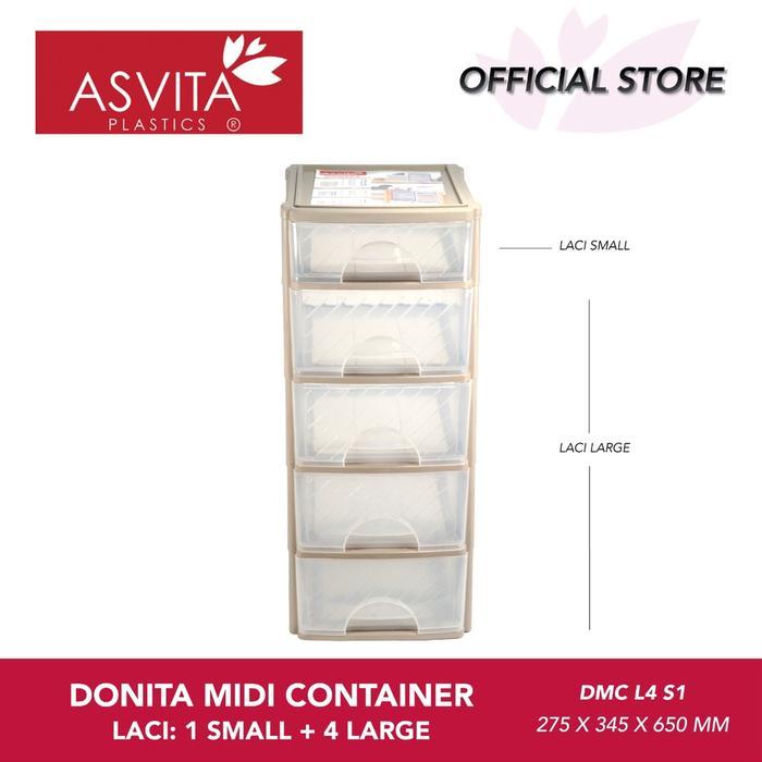 ASVITA Donita Midi Container Laci Plastik 5 Susun Plastic Drawer Tempat Penyimpanan Serbaguna
