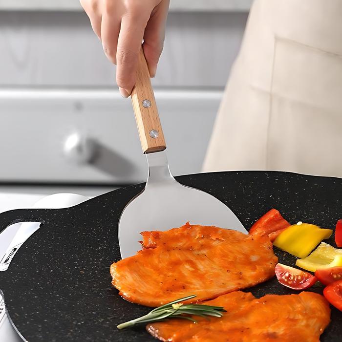 Diskon Griddle Spatula Sutil Masak Stainless Sus 304 Gagang Kayu / Spatula Griddle Sutil Teppanyaki
