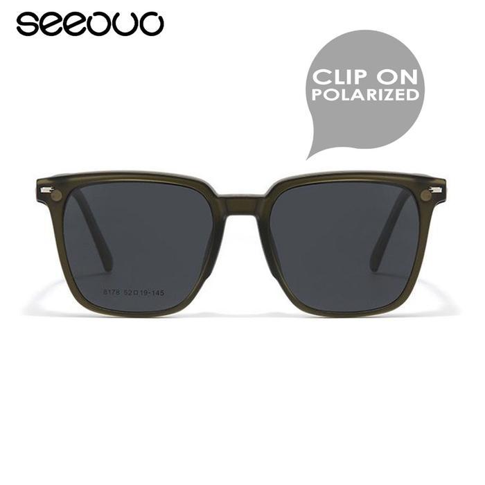 New Kacamata Seeouo Kacamata Clip On Anti Uv400 Polarized bentuk Oval Metal+TR 8197