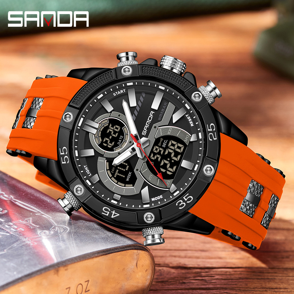 Fion Sanda Brand 6162 Men's Electronic Creative Sports Waterproof Chronograph Pointer Digital Dual