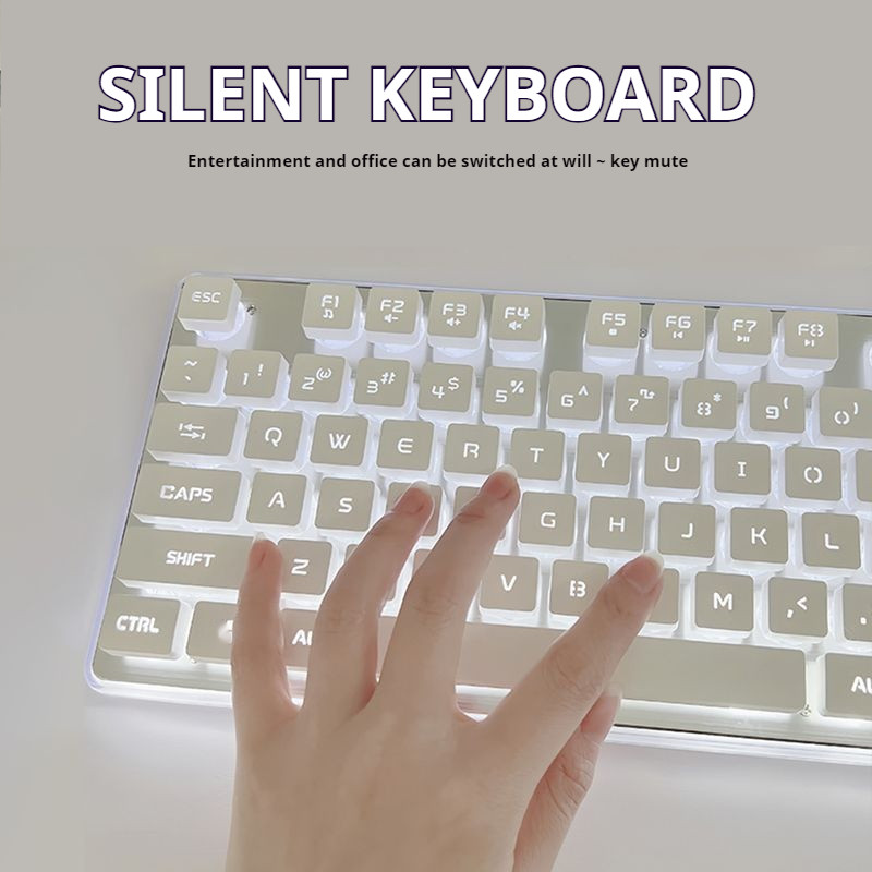 EWEADN GX710S Office Keyboard silent, All-Metal Panel 104 Keys Wired with ter Drop Keycaps, for Game