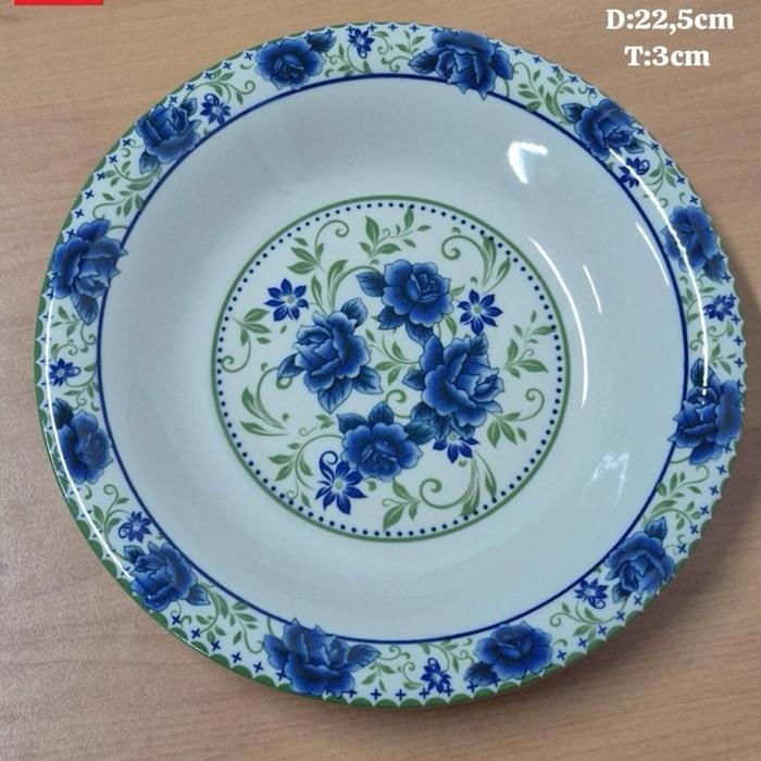 Hot Sale 6Pcs/Setengah Lusin Piring Keramik Blue Rose Omega Tebal Dan Besar/Diameter 22Cm