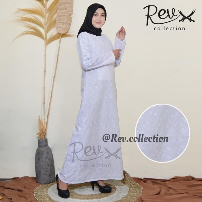 k468 Gamis Haji Umroh Wanita Berkantong Depan Katun Paris Hitam & Putih Bordir