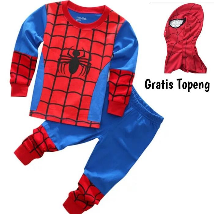 (Good) BAJU SETELAN SPIDERMAN FREE TOPENG KAIN