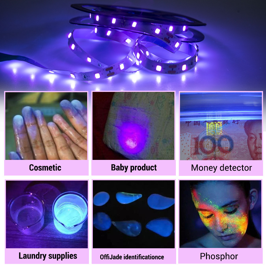 UV LED Light Strip Flexible LED Strip Light Ultraviolet UV Lamp 385-400nm Black Light 2835 SMD DC12V