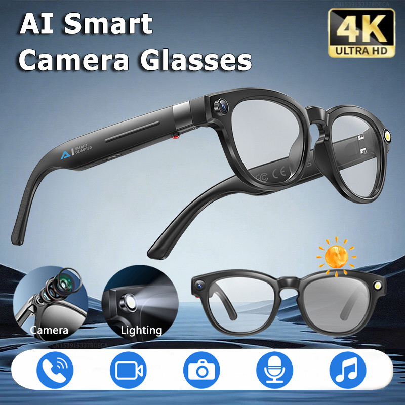 4K AI Smart Camera Glasses 800MP Bluetooth Smart Glasses Call Playing Music Object Recognition AI
