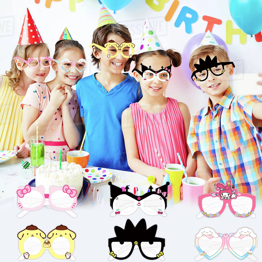 6/12pcs Hello Kitty Mask Kuromi Cinnamoroll Paper Glasses Cosplay Mask Props Kids Classroom Rewards