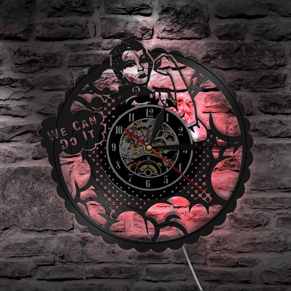 We Can Do It Girl Power Rosie the Riveter Feminist Home Decor Modern Wall Clock Strong Woman Protest