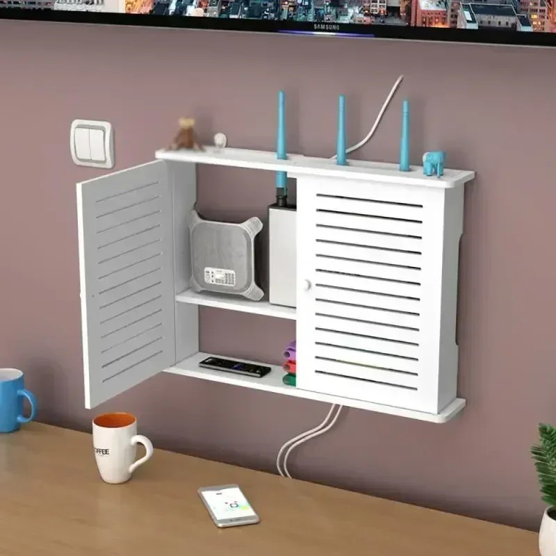 Wireless Wifi Router Storage Box Wall-mounted Wooden Plastic Box Cable Power Wire Plug Organizer Box