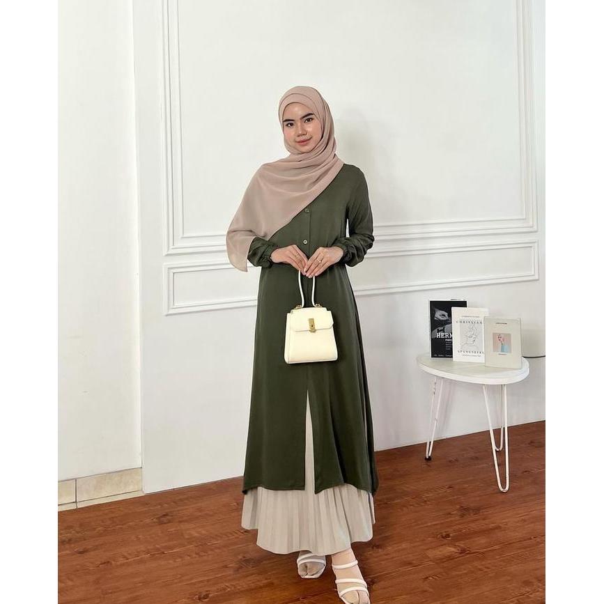 olfc- Elmiza - Yara Tunik Bahan Premium Rayon Twill Long Tunik Daily Kantor Kuliah Full