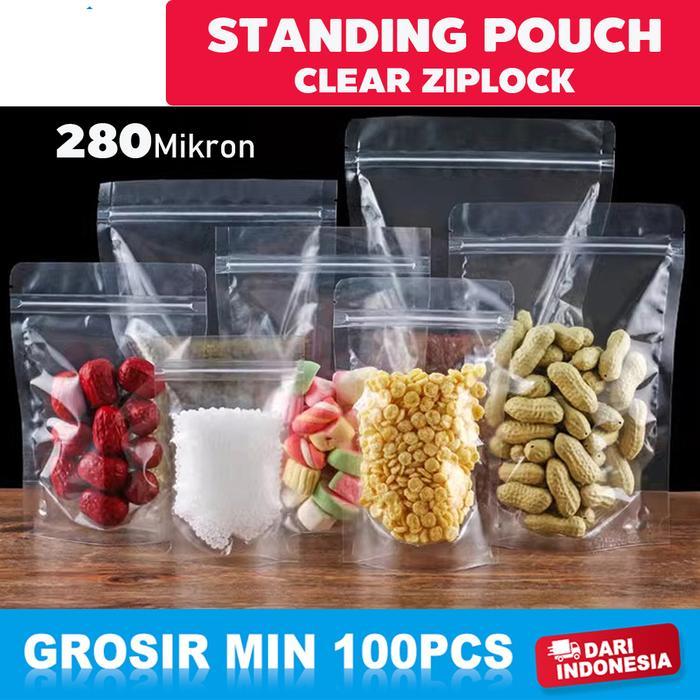 Sale- Standing Pouch Bening Plastik Klip Ziplock Makanan Ziplock Plastik Klip Makanan Clear Zipper