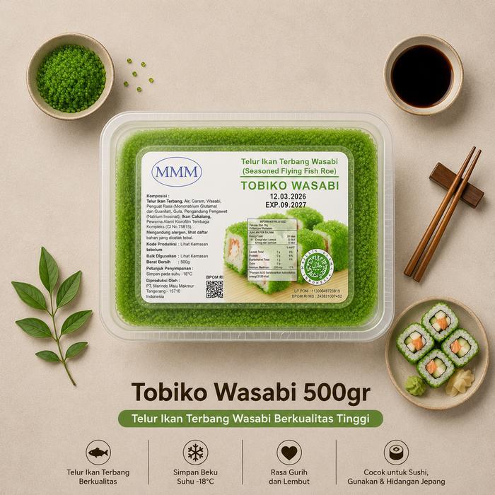 [Pbb] Tobiko Wasabi 500Gr Tobiko Hijau Telur Ikan Terbang Tobiko Sushi Tobiko Jepang Tobiko Premium