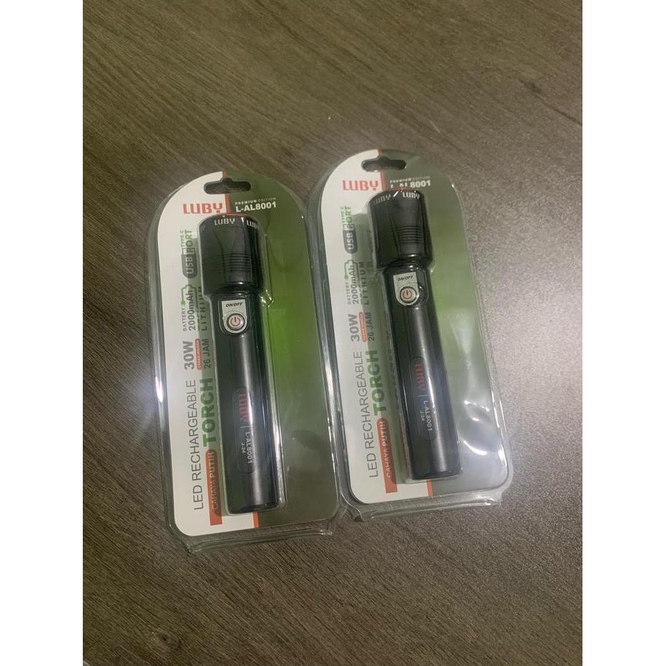NEW LUBY L-AL8001 30W/L-AL8002 50W/L-AL8003 35W Senter LED Rechargeable Torch Cahaya Putih Senter